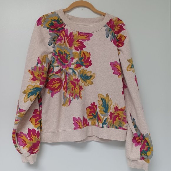 Anthropologie Tops - Anthropologie Saturday Sunday Floral Sweatshirt, Ruched Sleeves, Size L